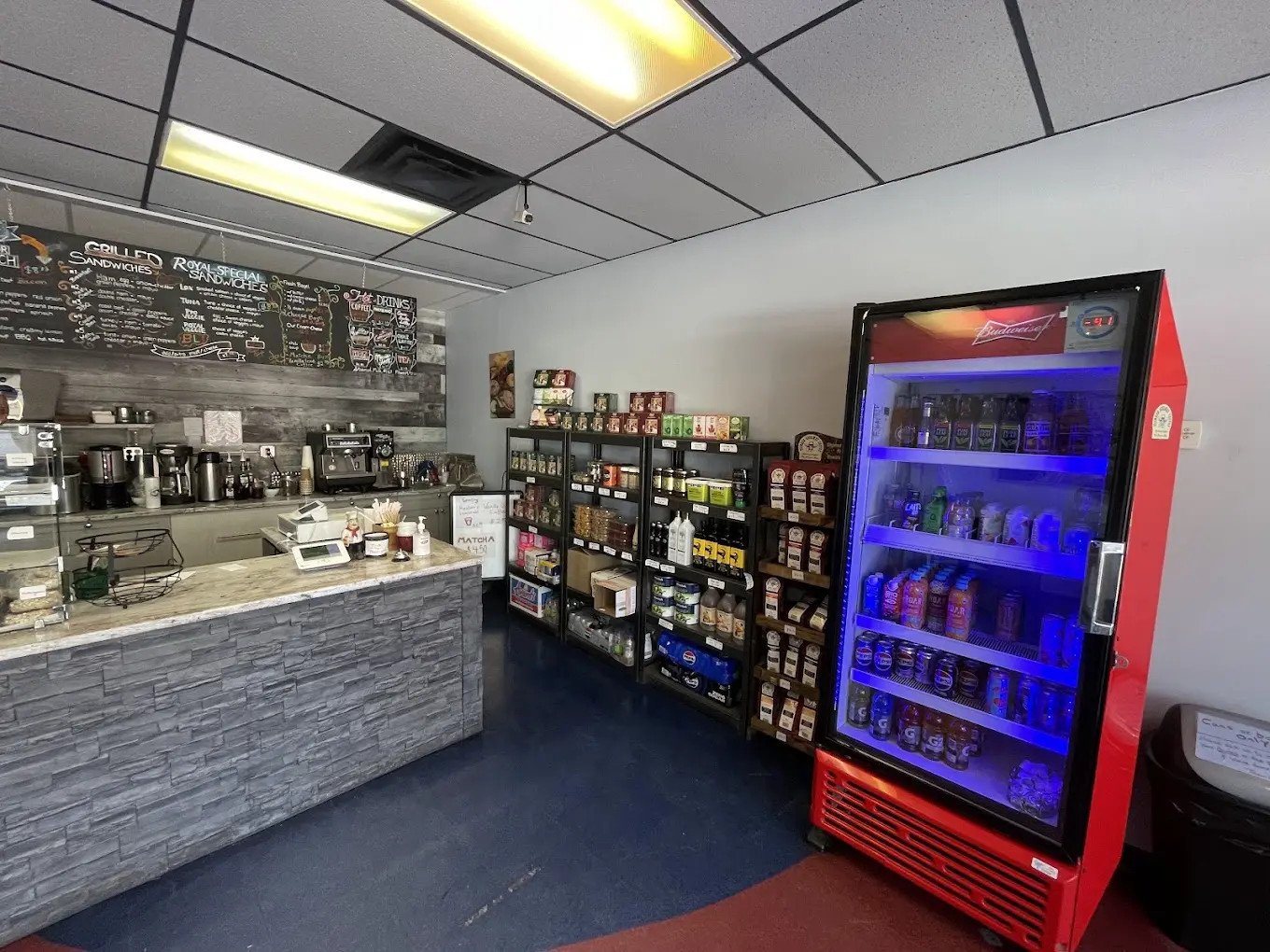 Inside the shop, looking toward the counter