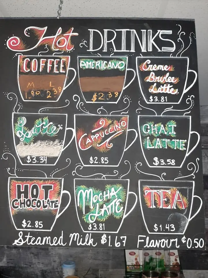 The hot drinks menu board