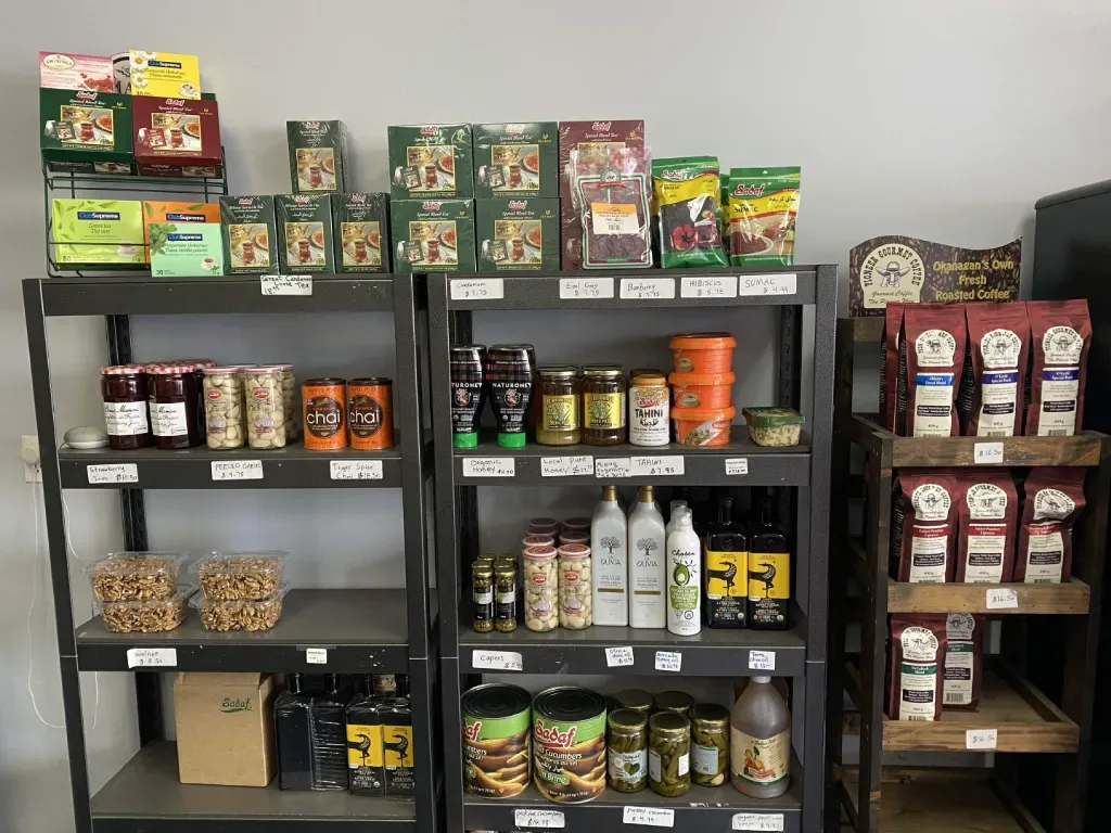 Pantry shelves with specialty groceries