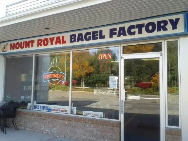 The Mount Royal Bagel Factory sign above the shop
